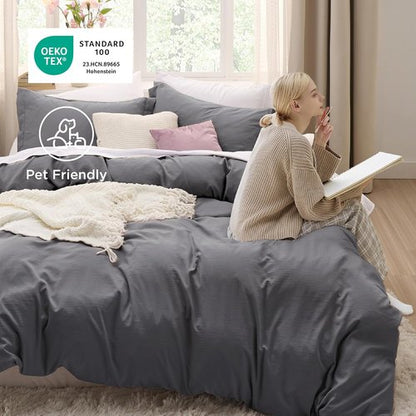 Bedsure Oversized King Duvet Cover Set - Extra Soft Prewashed Cotton-Like Bedding, 120x98 Inches with Zipper Closure & 2 Pillow Shams