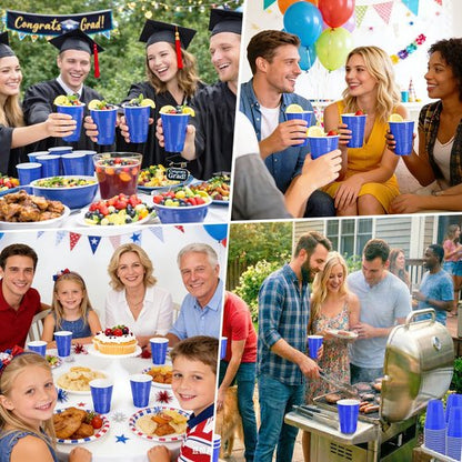 BONSINY Blue Plastic Cups 16 oz, 200 Count Disposable Cups Bulk – Heavy Duty Party Cups for Memorial Day, 4th of July, Graduation, Father’s Day, World Cup, BBQ, Outdoor Gatherings