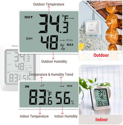 TempPro TP60 Digital Hygrometer - Wireless Temperature & Humidity Monitor | 500ft Range, Indoor/Outdoor Use