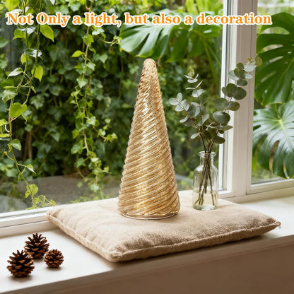 Mercury Glass Christmas Tree Decorations - LED Light Tabletop Decor for Home | Battery Operated with Timer