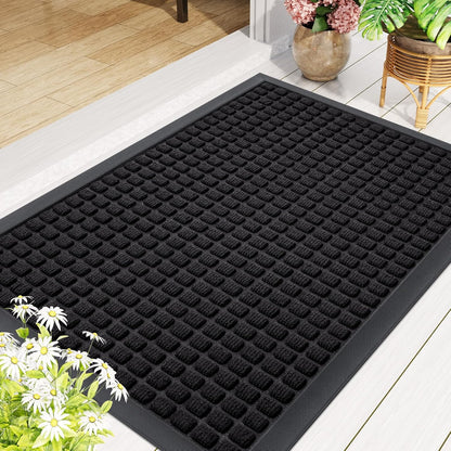Smiry Heavy Duty Front Door Mat - Non-Slip Natural Rubber Doormat, Easy Clean, 35x23 Inch, Black