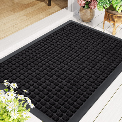 Smiry Front Door Mat Outside Entrance, Heavy Duty Natural Rubber Doormat, Non Slip, Trap Dirt and Moisture, Easy Clean, Low Profile Welcome Floor Mats for Indoor Outdoor Entry, 35x23 Inch, Black