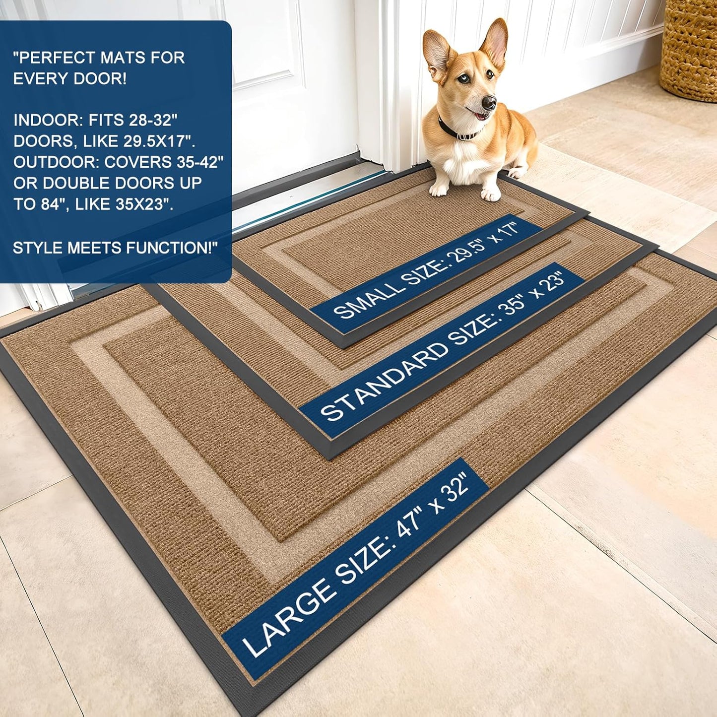 OLANLY Waterproof Front Door Mat - All-Season, Sturdy Natural Rubber, Easy Clean | 71x47, Light Brown