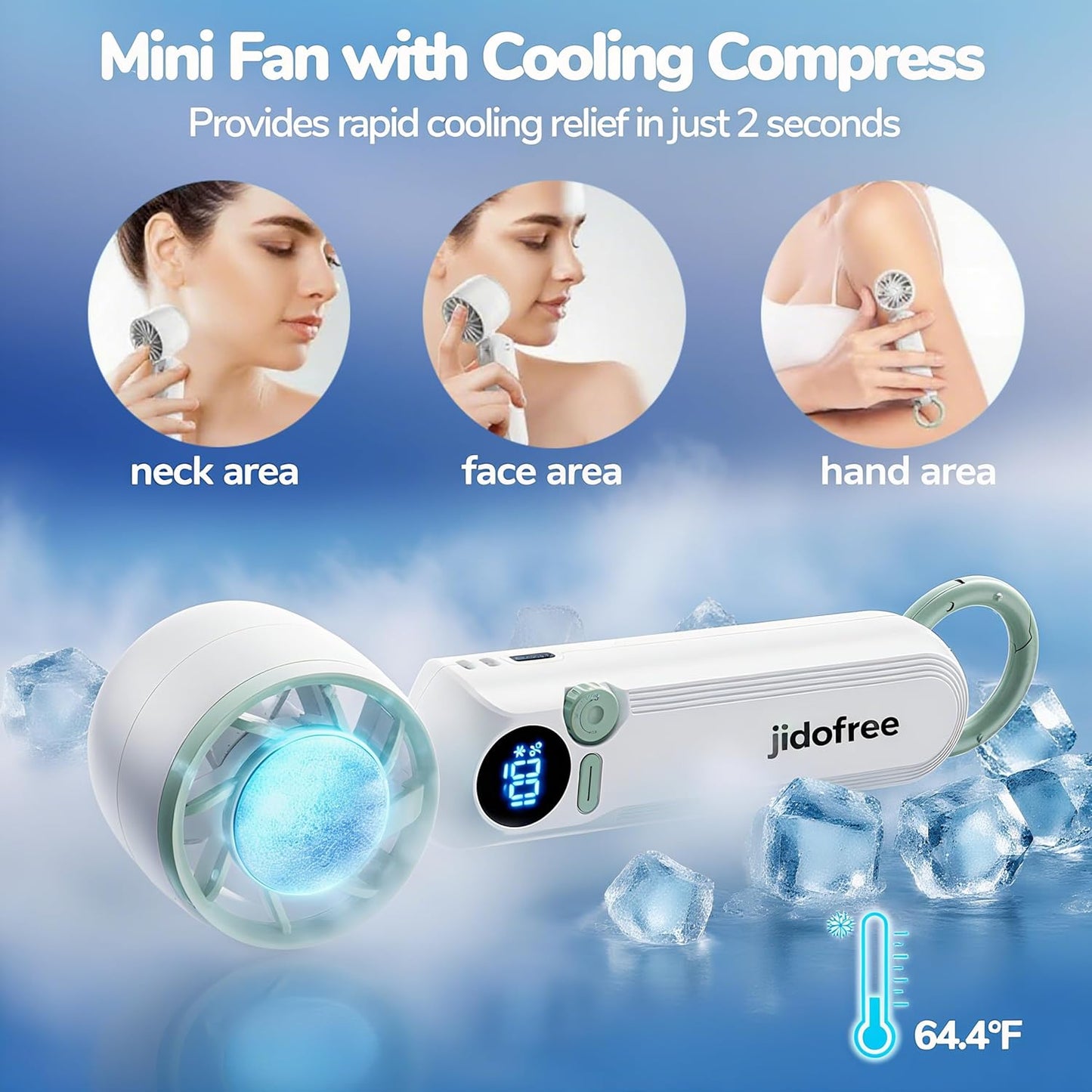 Skiennix Handheld Mini Fan - Portable Rechargeable Turbo Fan With Ice Cooler & Adjustable Speed | Foldable Hook & Lanyard