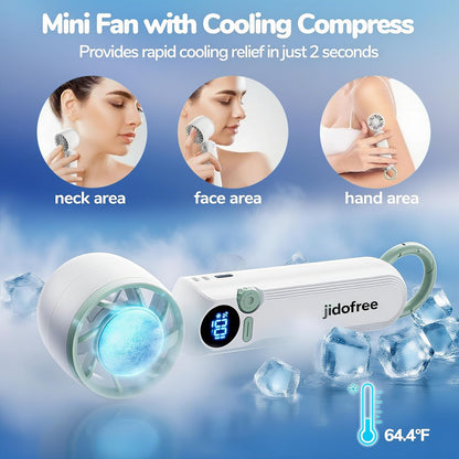 Skiennix Handheld Mini Fan - Portable Rechargeable Turbo Fan With Ice Cooler & Adjustable Speed | Foldable Hook & Lanyard