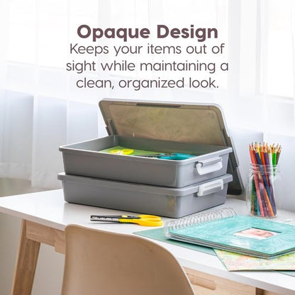 IRIS USA Craft Storage Container Bins - 6 Qt. Stackable Art & Office Organizer Tote | 2 Pack, Gray