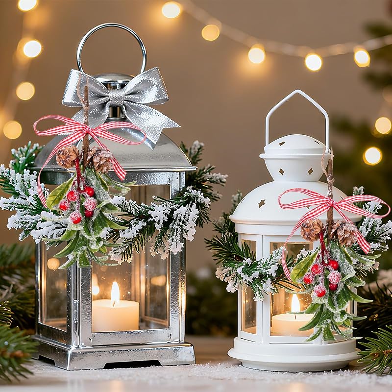 Mistletoe Christmas Decor Hanging with Plaid Bow, 2 Pcs, Red Berries – 10in Aesthetic Kissing Ball (Variation: Green+2)