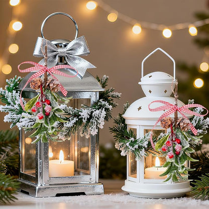 Mistletoe Christmas Decor Hanging with Plaid Bow, 2 Pcs, Red Berries – 10in Aesthetic Kissing Ball (Variation: Green+2)