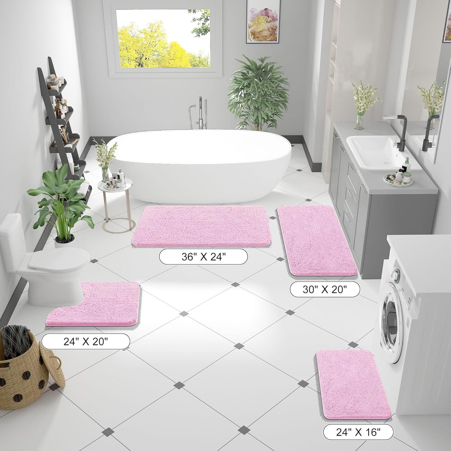 OLANLY Bathroom Rugs - Extra Soft Chenille Bath Mats | Quick Dry, Machine Washable, 30x20, Pink