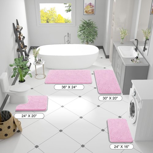 OLANLY Bathroom Rugs 36x24, Extra Soft Absorbent Chenille Bath Rugs, Rubber Backing Quick Dry, Machine Washable Bath Mats for Bathroom Floor, Tub and Shower, Home Decor Accessories, Pink