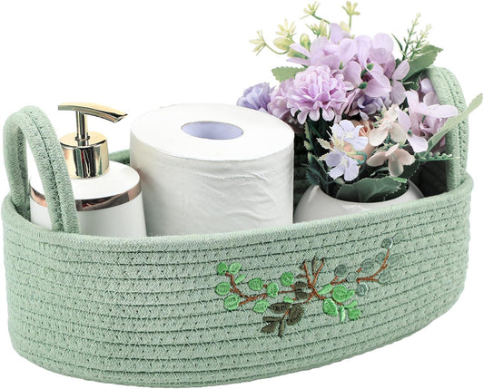 Vesici Eucalyptus Toilet Paper Basket - Woven Cotton Rope Organizer for Bathroom | 13 x 6 x 4 Inch