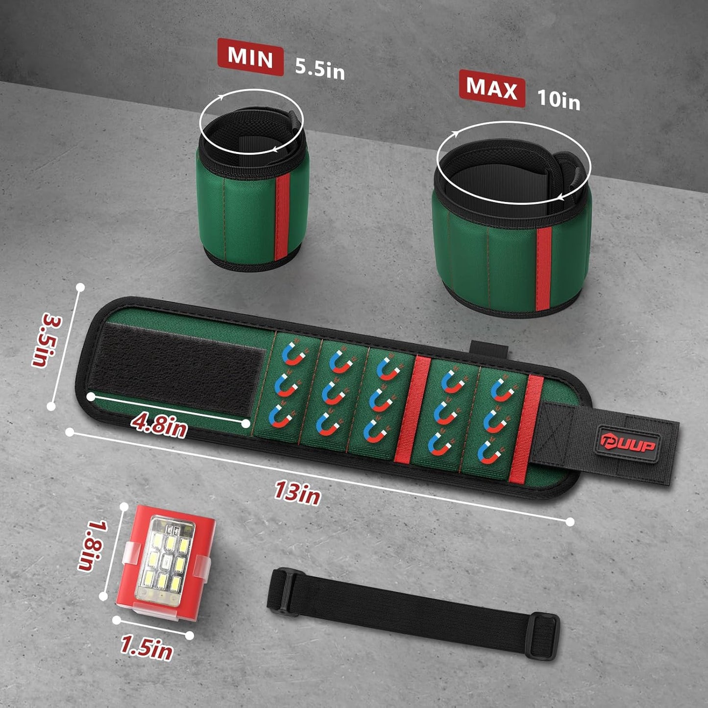 UUP Magnetic Wrist Band - LED Light Tool Holder for Screws & Nails | Adjustable Gift for Men, Dad, Mechanic