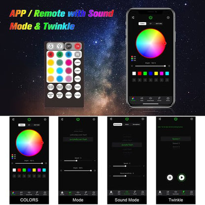 CHINLY Twinkle 150pcs 6.5ft 0.03in Starlight Headliner Fiber Optic Lights kit, Music Mode Bluetooth APP Control Remote, RGBW Star roof Lights for Star Headliner/Home Theater/Pool Ceiling