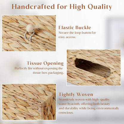 Water Hyacinth Hand Towel Box Cover Compatible with Disposable Paper Hand Towels, Wicker Paper Towel Holders, Hand Towel Holder for Bathroom, Car, Tabletop, by YANGQIHOME