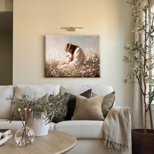 Jesus and the Lamb Canvas Wall Art - Christian Decor with Framed Religious Imagery for Home