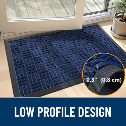 OLANLY Heavy-Duty Front Door Mat - Absorbent Non-Slip Natural Rubber | 29.5x17, Navy Blue