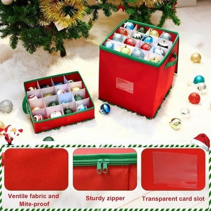 Christmas Ornament Storage Box - Red Oxford Canvas Case for 64 Ornaments | 4 Removable Trays