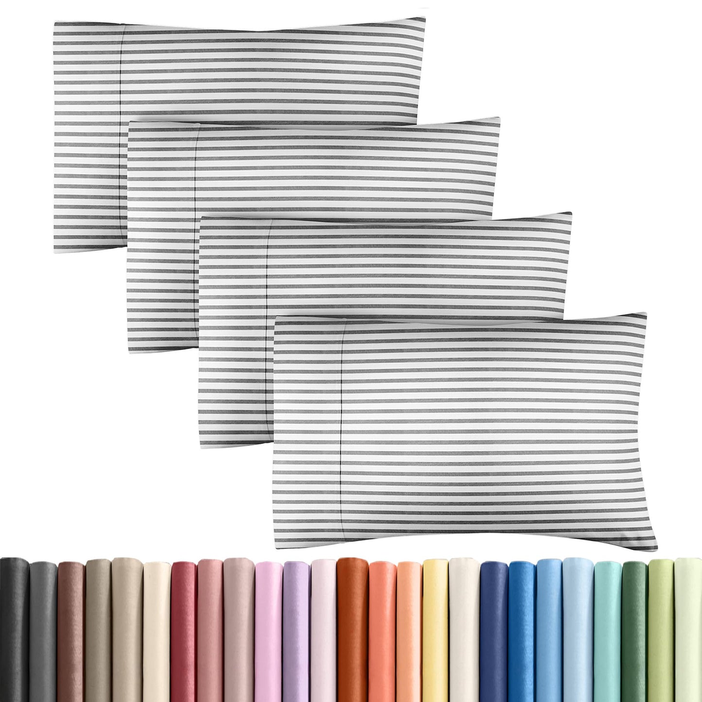 Queen Pillow Cases Set of 4 - Ultra Soft Hotel Quality Pillowcase Covers - Comfy, Cozy & Wrinkle Free - Shrinkage and Fade Resistant - Machine Washable Pillow Protectors - 4 Piece Set - Grey Stripes 2