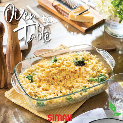 Simax Glass Casserole Dish - Clear Round Baking Dish with Lid & Handles | 3 Quart Capacity, Oven Safe