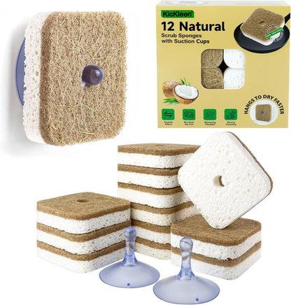 Kickleen 12-Pack Natural Kitchen Scrub Sponges - Biodegradable & Non-Scratch | White