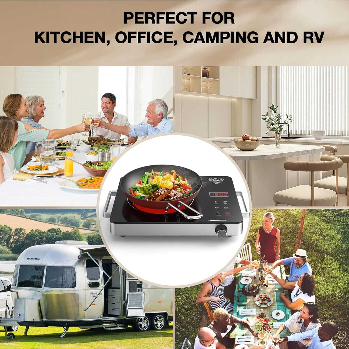 Nafewin Portable Electric Cooktop - 1800W Infrared Single Burner with Knob Control & 4-Hour Timer