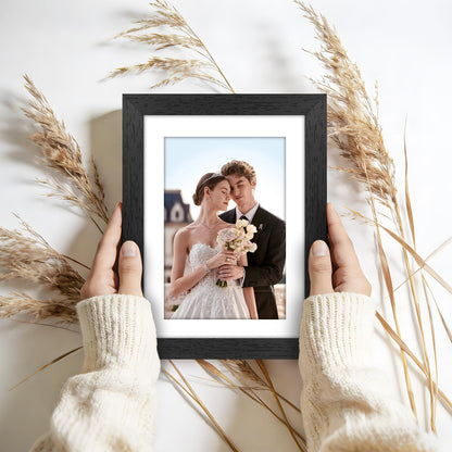 Veelot 8x10 Picture Frame Set of 6 with Shatter-Resistant HD Plexiglass - Use as 5x7 Frame with Mat or Display 8x10 Photo Without Mat - Thin Border Picture Frames for Tabletop Display Black