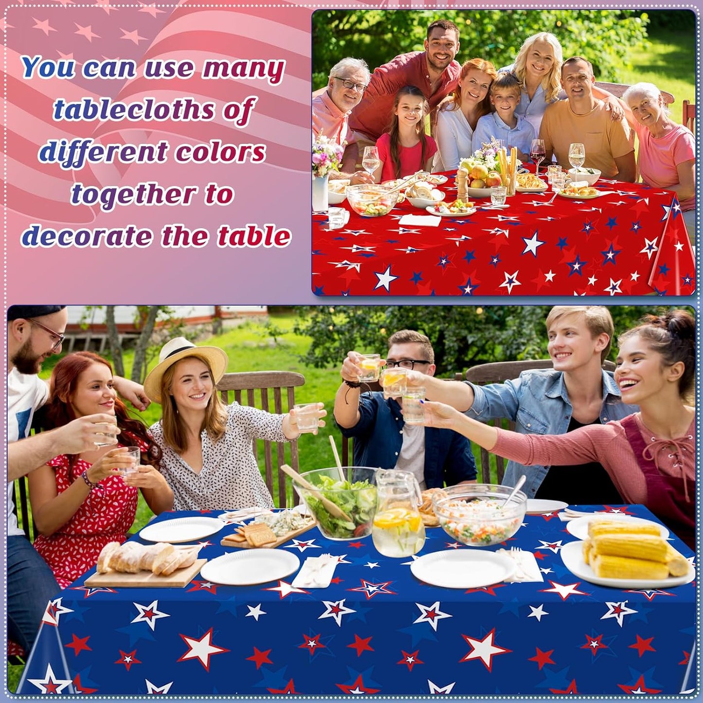 Patriotic Tablecloths by [Brand Name] - 3 Pack Disposable Rectangle Covers | Red, White & Blue Stars - 54x108 Inch for 4th of July Celebrations
