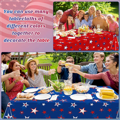 Patriotic Tablecloths by [Brand Name] - 3 Pack Disposable Rectangle Covers | Red, White & Blue Stars - 54x108 Inch for 4th of July Celebrations