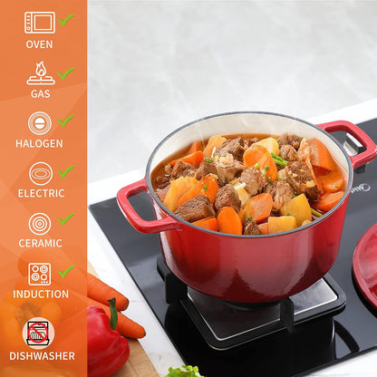 Velaze 6 QT Enameled Cast Iron Dutch Oven - Heavy-Duty Non-Stick Pot with Lid for Baking & Roasting | Red