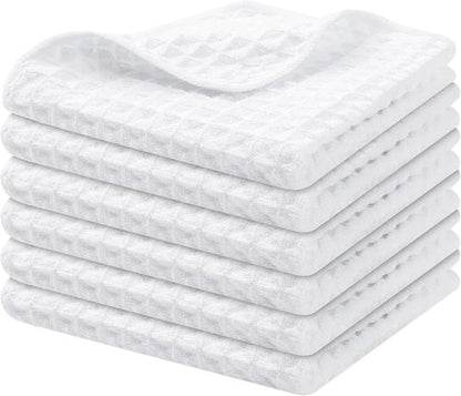 Homaxy Microfiber Dish Cloths - Ultra Absorbent Waffle Weave Kitchen Towels | 12x12 Inch, 6 Pack, White