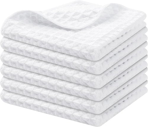 Homaxy Microfiber Dish Cloths - Ultra Absorbent Waffle Weave Kitchen Towels | 12x12 Inch, 6 Pack, White