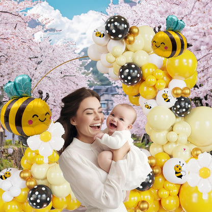 Bumble Bee Balloon Garland Kit - 135Pcs Yellow, Black & White Arch for Baby Showers & Birthday Parties