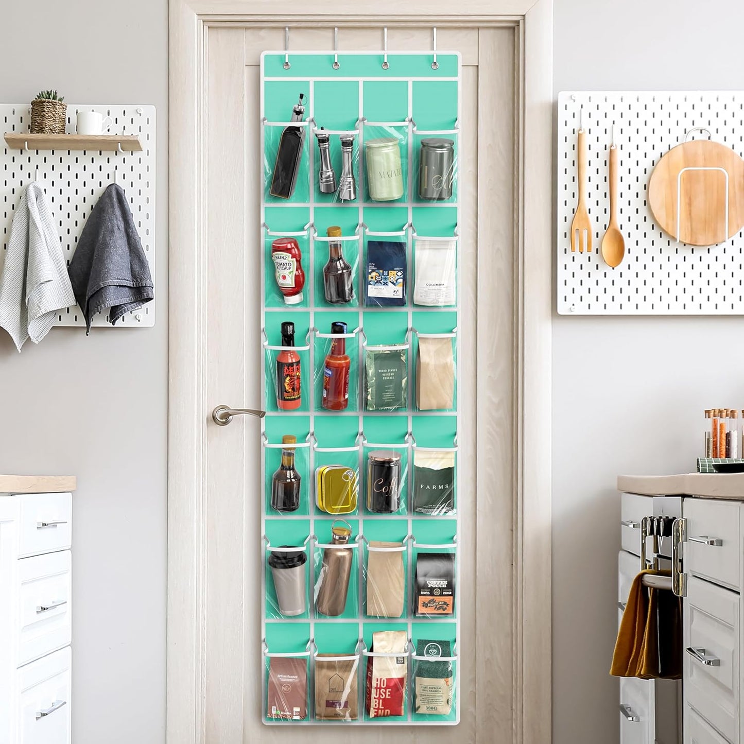 Simple Houseware 24-Pocket Over The Door Shoe Organizer - Crystal Clear, Turquoise (64'' x 19'')