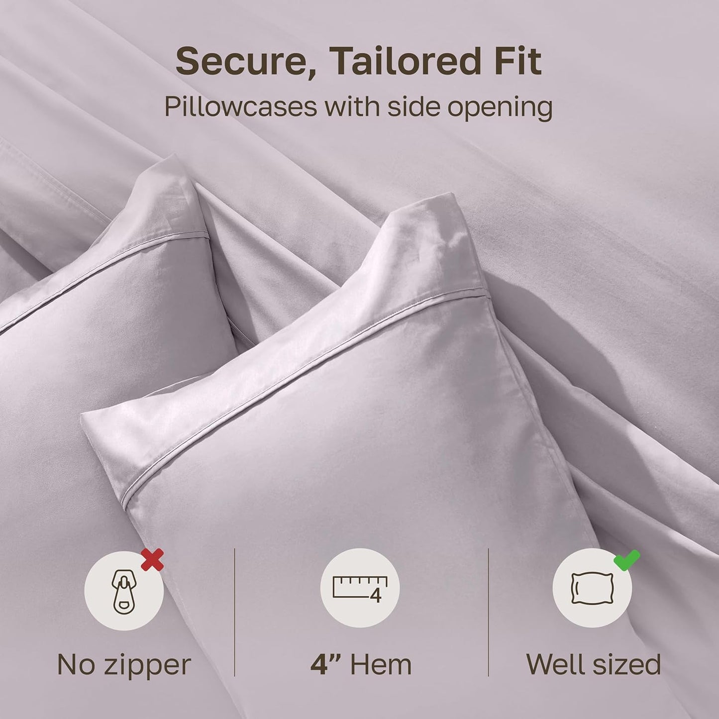 California Design Den Pillowcase Set | 400 Thread Count 100% Cotton Sateen | Soft & Breathable | Queen Size - Dusky Lavender Grey