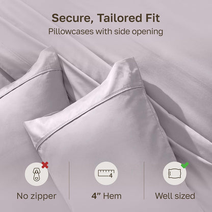 California Design Den Pillowcase Set | 400 Thread Count 100% Cotton Sateen | Soft & Breathable | Queen Size - Dusky Lavender Grey