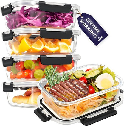 HOTEC 35oz Glass Food Storage Containers - Airtight & Versatile for Microwave, Oven, Freezer | 4-Pack