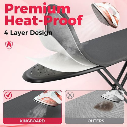 APEXCHASER Compact Ironing Board - Foldable Design with Heat Resistant Cover | 7 Height Adjustments, 13x43 Black