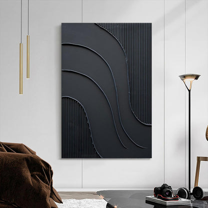 NANKAI Hand-Painted Black Minimalist Oil Painting - 24x36 Inch Abstract Wall Art for Home Decor