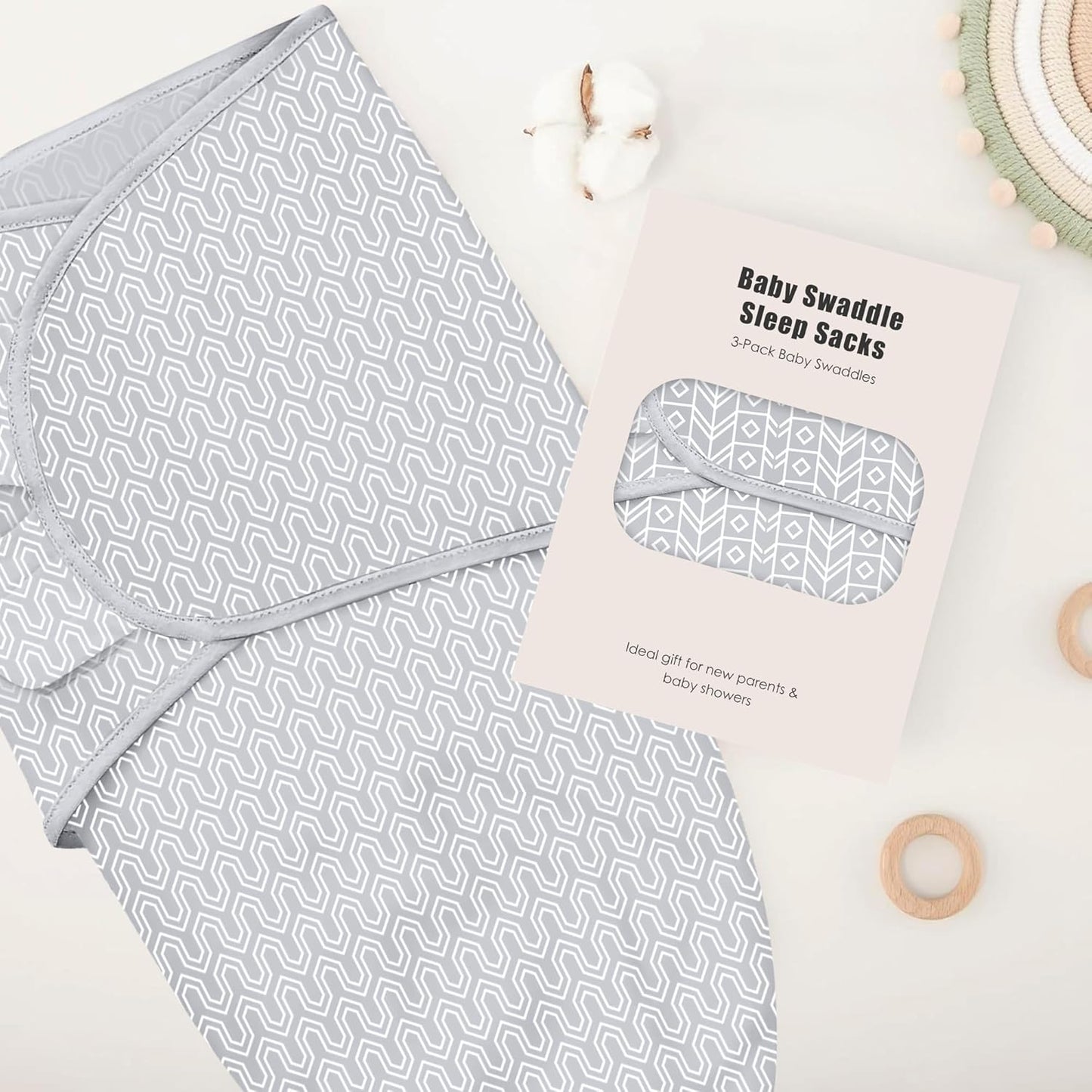 Sweet Dolphin Baby Swaddle Sleep Sacks - Soft Cotton Ergonomic Wrap for Newborns, 0-3 Months, Grey