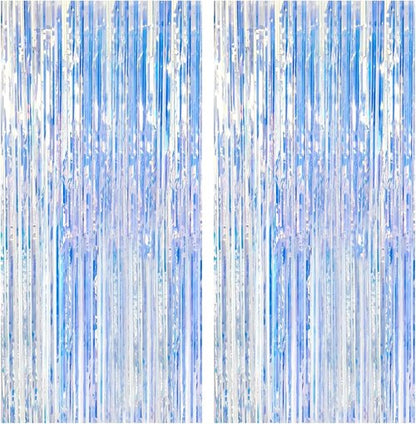 Iridescent Party Backdrop by [Brand Name] - 2 Pack Tinsel Curtain Decorations for Birthdays & Events