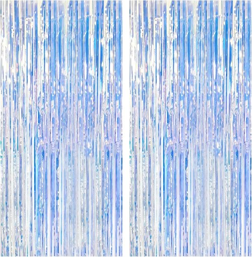 Iridescent Party Backdrop by [Brand Name] - 2 Pack Tinsel Curtain Decorations for Birthdays & Events