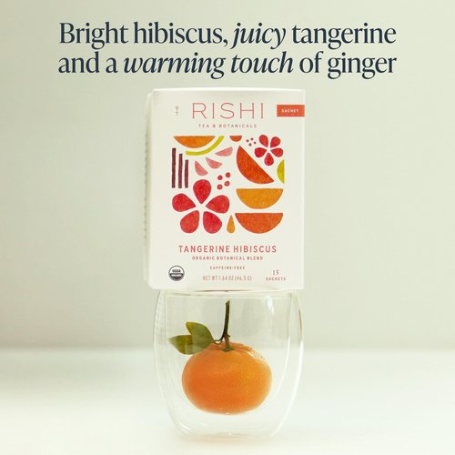 Rishi Tea Tangerine Hibiscus Herbal Tea - Organic, Caffeine Free Sachet Bags, Hibiscus Botanical Blend - 15 Count (Pack of 1)