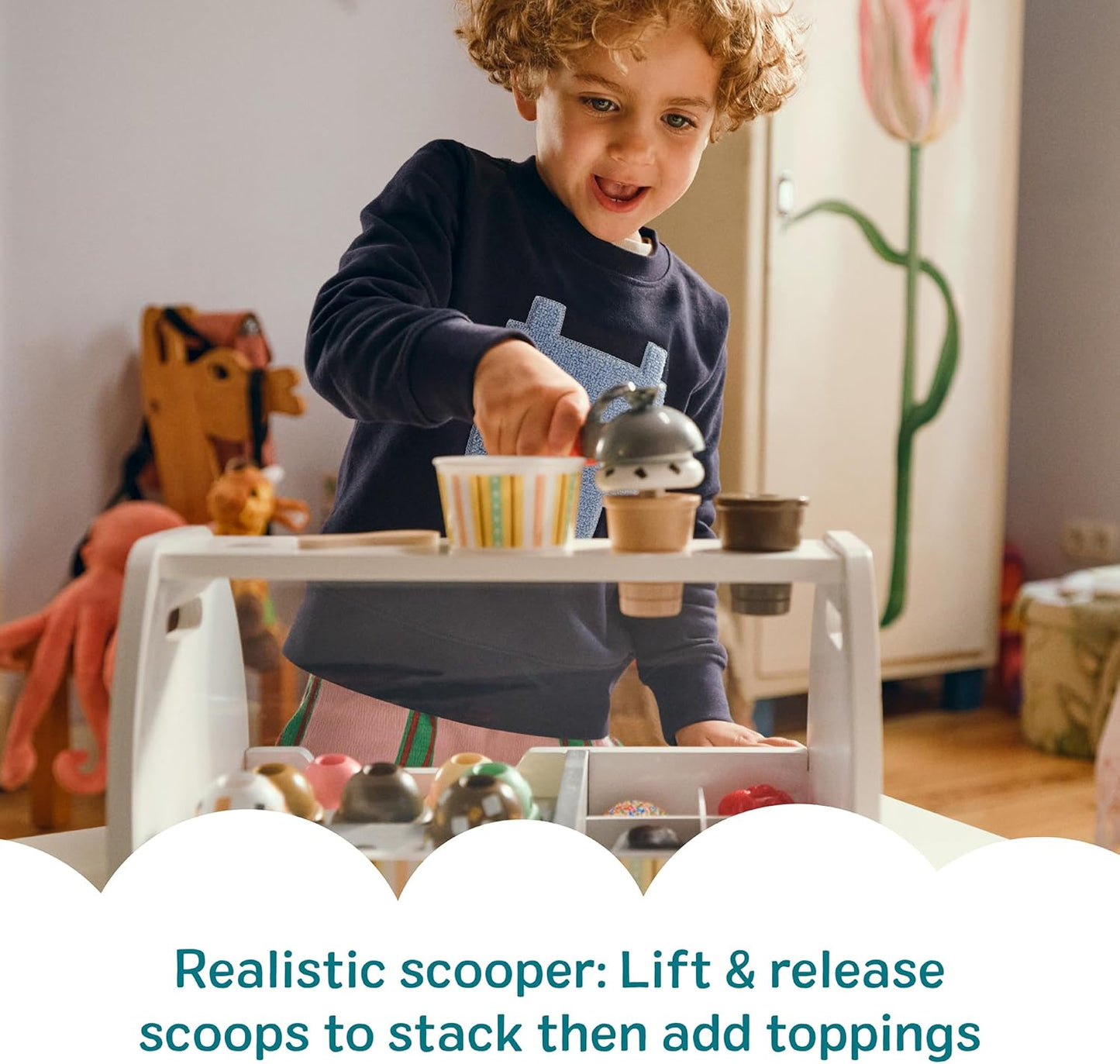 Melissa & Doug Wooden Ice Cream Counter - Pretend Play Store with 28 Accessories for Kids 3+