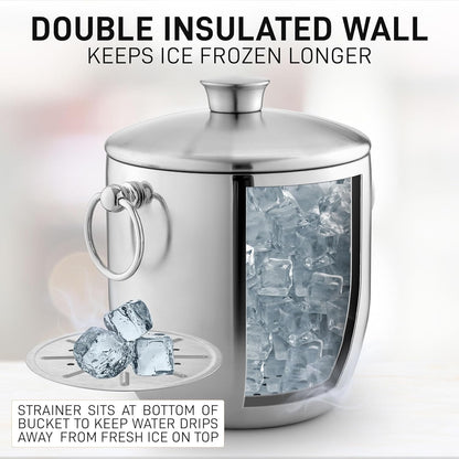 Zulay Kitchen Premium Stainless Steel Double-Wall Insulated Ice Bucket Kit – 3L, Leak-Proof, Stylish Drink Cooler for Parties, Cocktails, Wine, and Whiskey – Perfect for Home & Bar Use