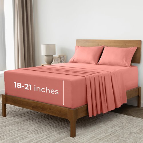 Mellanni Extra Deep Full Sheets - 4 PC Iconic Collection Bedding - Hotel Luxury, Ultra Soft, Cooling Bed Sheets - Wrinkle, Fade, Stain Resistant (Full, Coral)