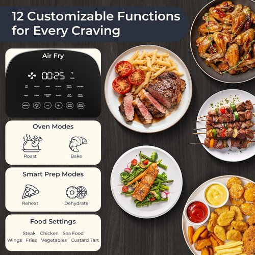 Fullwill 6QT Air Fryer - 12-in-1 Multi-Function Cooking with Viewing Window & Nonstick Basket - Blue