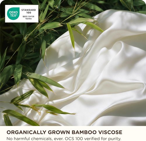 Bedsure 100% Organic Bamboo Viscose Queen Sheet Set - Cooling Luxury Bedsheets for Hot Sleepers | 18" Deep Pocket | Oeko-Tex Certified White