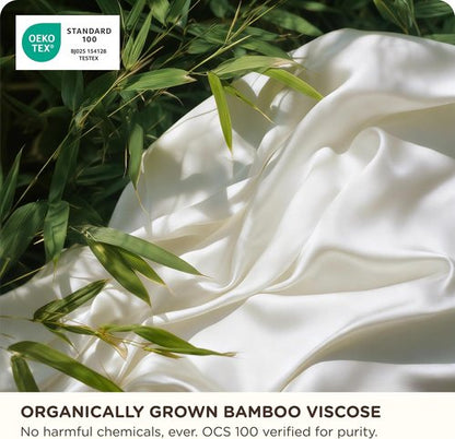 Bedsure 100% Organic Bamboo Viscose Queen Sheet Set - Cooling Luxury Bedsheets for Hot Sleepers | 18" Deep Pocket | Oeko-Tex Certified White