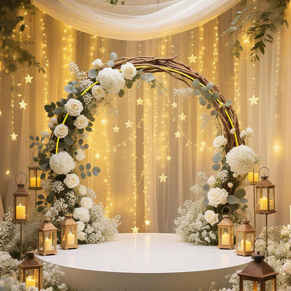 Skiennix Round Balloon Arch Stand - 8FT Gold Metal Circle Backdrop for Weddings & Events