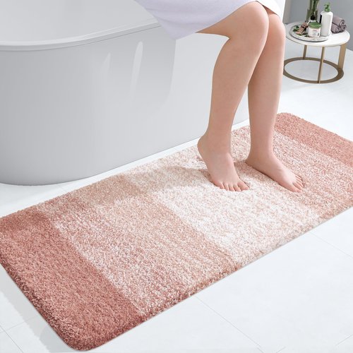 OLANLY Bathroom Rugs Mat 47x20, Extra Soft Absorbent Microfiber Bath Rugs, Rubber Backing, Quick Dry, Machine Washable Bath Mats for Bathroom Floor, Tub and Shower, Home Decor Accessories, Peach